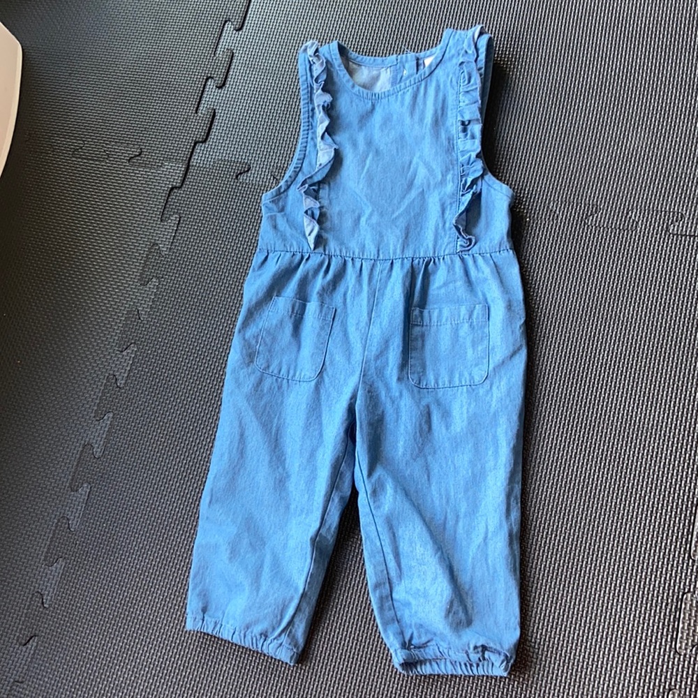 Little Sun Girls 2T Lightweight Blue Denim Jumper With Ruffles